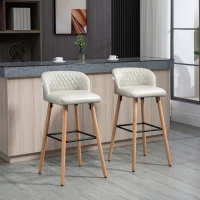 HOMCOM Bar Stool Set of 2 PU Leather Padded Counter Height Bar Stools with Footrest and Adjustable Feet for Home Kitchen White(m-1)