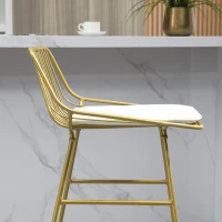 HOMCOM Modern Bar Stools Set of 2, Metal Wire Bar Height Barstools, Bar Chairs for Kitchen with Removable Cushion, Back and Footrest, Gold(m-8)