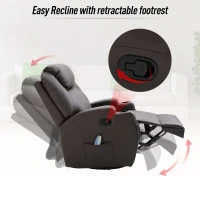 HOMCOM Faux Leather Recliner Chair with Massage, Vibration, Muti-function Padded Sofa Chair with Remote Control, 360 Degree Swivel Seat with Dual Cup Holders, Brown(m-6)