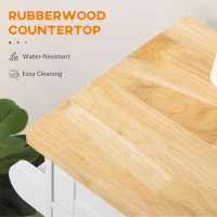 HOMCOM Kitchen Island with Storage, Rolling Cart Trolley with Rubberwood Top, Adjustable Shelf, Drawer, Spice Rack, White(m-7)