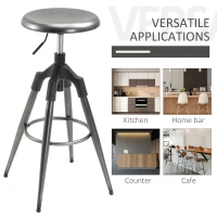 HOMCOM Industrial Backless Bar Stool Metal Swivel Seat Adjustable Height  Silver(m-7)