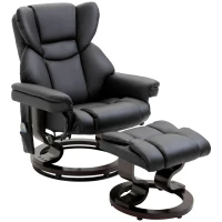 HOMCOM Massage Recliner and Ottoman, PU Leisure Office Chair with 10 Vibration Points, Adjustable Backrest, Side Pocket and Remote Control, for Living Room, Study, Bedroom, Black(m-2)