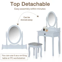 HOMCOM Vanity Table Set Oval Mirror Makeup Dressing Table with Cushioned Stool Bedroom Furniture White(m-5)