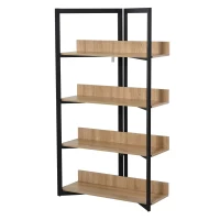 HOMCOM 4-Tier Freestanding Bookcase Bookshelf, Metal Frame Wooden Storage Organizer Shelf with Anti-toppling Design for Home Office, Oak & Black(m-2)