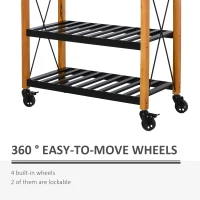 HOMCOM 46" Rolling Kitchen Cart Island on Wheels Trolley, Cabinet with 2 Drawers, Storage Shelf, Natural Rubberwood Top, Black(m-5)