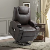 HOMCOM PU Leather Power Lift Chair for Elderly with Cup Holders Side Pockets Footrest and Remote Control (Brown)(m-1)