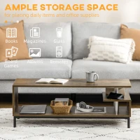 HOMCOM Modern Coffee Table, Center Table with Open Storage Compartments, Elevated Metal Legs, for Living Room, Bed Room, Brown(m-5)