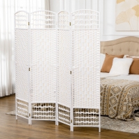 HOMCOM 4 Panel Folding Room Divider, Portable Privacy Screen, Wave Fiber Room Partition for Home Office, White
