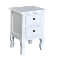 HOMCOM Set of 2 Wood Bedside Table Storage Nightstand Free Standing Cabinet Vintage Style Lamp Desk w/ Drawer White(m-2)