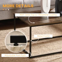 HOMCOM Nesting Tables Set of 2, Industrial Style Coffee Table Set with Metal Frame & Adjustable Foot Pads for Living Room, Bed Room, Brown(m-6)