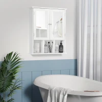 kleankin Wall-Mounted Medicine Cabinet, Bathroom Mirror Cabinet with Double Doors and Storage Shelves, White(m-7)