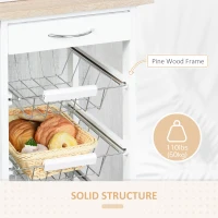 HOMCOM Rolling Kitchen Cart, Utility Storage Cart with 4 Baskets, Drawer, Side Racks, Wheels for Dining Room, Natural and White(m-6)