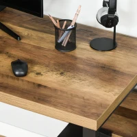 HOMCOM 55”  Computer Writing Desk, Corner Workstation, Laptop Table with K-Shaped Steel Leg and Storage Shelf, Brown and Black(m-9)
