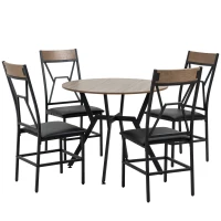 HOMCOM 5 Pieces Diner Tables Industrial Dining Room Sets for 4 People with Round Table Padded Seat and Steel Frame Brown(m-2)