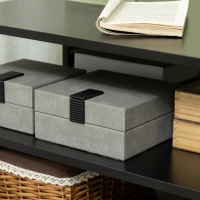 HOMCOM Modern Side Table with Storage Shelves, Square End Table for Bedroom, Living Room, Small Space, Night Stand with Adjustable Feet, Black(m-9)