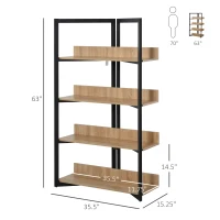 HOMCOM 4-Tier Freestanding Bookcase Bookshelf, Metal Frame Wooden Storage Organizer Shelf with Anti-toppling Design for Home Office, Oak & Black(m-3)