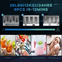 HOMCOM Portable Ice Makers Countertop, Self Cleaning Ice Machine with Ice Scoop and Basket, 9 Ice Cubes Ready in 6 Mins, 26lbs/24Hrs, 2 Sizes of Bullet Ice for Home Office, Black(m-4)