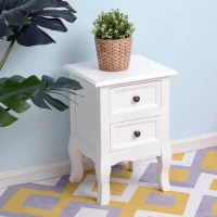 HOMCOM Set of 2 Wood Bedside Table Storage Nightstand Free Standing Cabinet Vintage Style Lamp Desk w/ Drawer White(m-1)