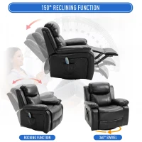 HOMCOM Deluxe Manual Recliner Electronic Heated Massage Sofa Recliner Chair Leather Lounge Black(m-4)