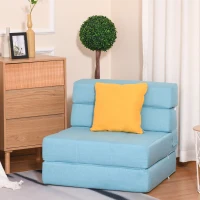 HOMCOM Convertible Floor Sofa Bed Recliner Fabric Upholstered Sleeper Lounge Futon with Pillow for Living Room, Blue/Yellow(m-1)