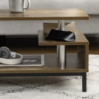 HOMCOM Modern Coffee Table, Center Table with Open Storage Compartments, Elevated Metal Legs, for Living Room, Bed Room, Brown(m-9)