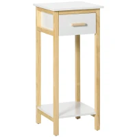 HOMCOM Tall Side Table, Slim Bedside Table with Drawer and Bottom Shelf, Narrow End Table with Storage and Pine Wood Frame for Small Spaces, White(m-2)