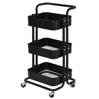 HOMCOM 3-Tier Rolling Serving Cart Utility Kitchen Trolley Storage Cart Multifunction Organizer Shelving Units with Wheels, Black(m-2)
