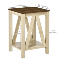 HOMCOM Farmhouse Side Table with Storage, Rustic End Table with Bottom Shelf for Bedroom, Living Room, Oak(m-3)