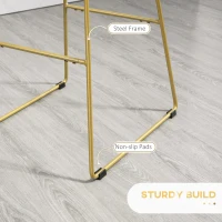 HOMCOM Modern Bar Stools Set of 2, Metal Wire Bar Height Barstools, Bar Chairs for Kitchen with Removable Cushion, Back and Footrest, Gold(m-6)