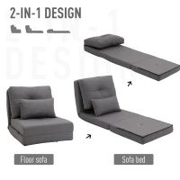HOMCOM 2-In-1 Design Modern Style Floor Lazy Sofa with 5 Position Adjustable Backrest, Thick Padding, Metal Frame and 2 Pillows, for Living Room, Study, Bedroom, Balcony, Dark Grey(m-4)