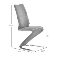 HOMCOM Set of 2 Dining Chairs with Modern Style High Back Side Chairs with Upholstered Seat, Solid Steel Base for Living Room, Kitchen, Study, Grey(m-3)