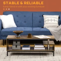 HOMCOM Modern Coffee Table, Center Table with Open Storage Compartments, Elevated Metal Legs, for Living Room, Bed Room, Brown(m-4)