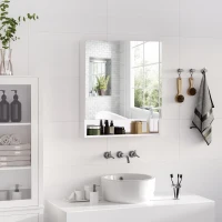 kleankin Wall Mount Bathroom Mirror Cabinet, Medicine Cabinet with Shelves Storage Organizer Stainless Steel Double Doors(m-1)