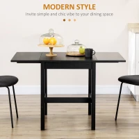 HOMCOM Solid Wood Kitchen Table, Farmhouse Drop Leaf Tables for Small Spaces, Folding Dining Table, Black(m-4)
