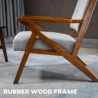 HOMCOM Armchair with Removable Seat and Back Cushion for Bedroom Tufted Living Room Chair with Faux Leather and Wood Legs Grey(m-5)