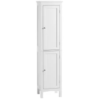 kleankin Tall Bathroom Cabinet, Freestanding Storage Organizer with Adjustable Shelves and Cupboards, 15" x 13" x 63", White(m-2)