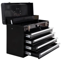 HOMCOM Tool Chest 4 Drawer Storage Toolbox Top Compartment Lockable Organizer Portable Garage Black(m-2)