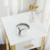 HOMCOM Tall Side Table, Slim Bedside Table with Drawer and Bottom Shelf, Narrow End Table with Storage and Pine Wood Frame for Small Spaces, White(m-10)