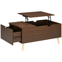 HOMCOM Coffee Table with Wood Legs, Lift Top Coffee Table with Drawer, Hidden Compartment, 38.6" x 21.3" x 18.9", Brown(m-2)