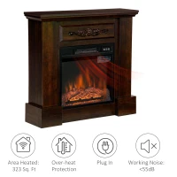HOMCOM 32" Electric Fireplace with Mantel, Freestanding Heater with LED Log Flame, Overheat Protection and Remote Control, 1400W, Dark Brown(m-6)