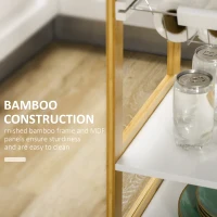 HOMCOM Kitchen Island with Storage, Bamboo Kitchen Cart on Wheels with 2 Drawers, 2 Metal Baskets, Open Shelves and Casters with Lock, Natural(m-5)