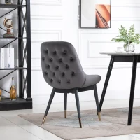 HOMCOM Mid-Century Upholstered Dining Chair Velvet-Touch Fabric Tufted Accent Chair with Metal Legs for Kitchen(m-1)