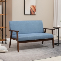 HOMCOM Compact Loveseat Sofa Couch Linen Fabric Double Seat Sofa with Rubber Wood Legs Blue