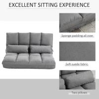HOMCOM 2-In-1 Floor Sofa Lazy Bed, Folding Couch with Adjustable Backrest Headrest, Thick Padding, Metal Frame and 2 Pillows, Grey(m-7)