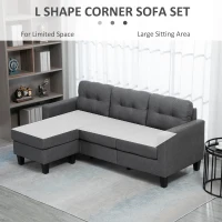 HOMCOM L-shaped Sofa, 3 Seater Couch with Ottoman, Corner Sofa with Thick Padded Cushion and Wood Legs, Dark Grey(m-5)