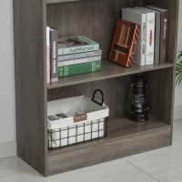 HOMCOM 3-Tier Bookcase Storage Cupboard with Adjustable Shelves Display Unit for Living Room, Office, Oak Grey(m-7)