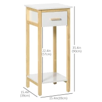 HOMCOM Tall Side Table, Slim Bedside Table with Drawer and Bottom Shelf, Narrow End Table with Storage and Pine Wood Frame for Small Spaces, White(m-3)