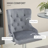 HOMCOM Modern Adjustable Bar Stools Set of 2, Swivel Velvet Barstools, Counter Height Bar Chairs with Button Tufted Back, Footrest, Nailhead Trim for Home Bar, Grey(m-6)