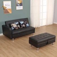 HOMCOM Convertible Adjustable 3-Position Futon Set Sofa Bed Couch Chaise Lounge with Ottoman and 2 Pillows(m-1)