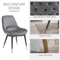 HOMCOM Mid-Century Upholstered Dining Chair Velvet-Touch Fabric Tufted Accent Chair with Metal Legs for Kitchen(m-4)